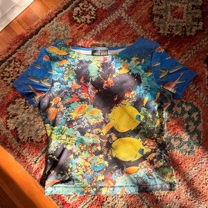 Vintage Carole Little Tropical Reef Graphic Tee - Yellow, Blue & Orange